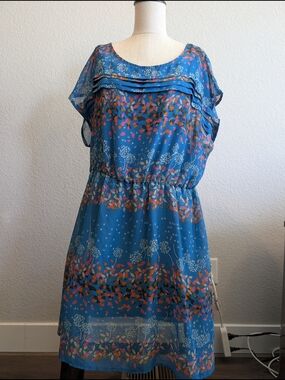 Mossimo Sz XXL Blue Floral Short Sleeve Day Dress
